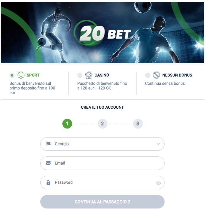 20bet CREA IL TUO ACCOUNT