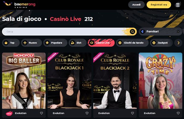 boomerang casino live casino