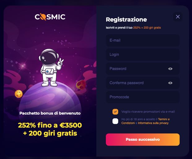 cosmic slot account