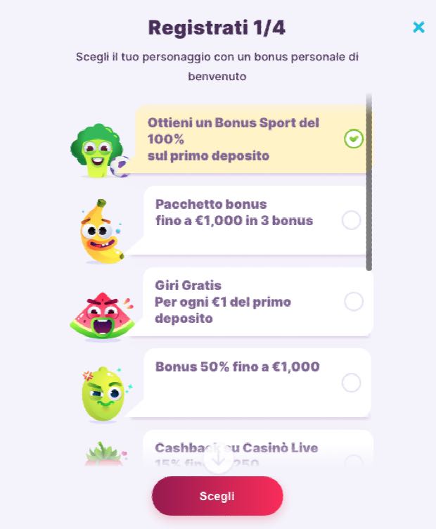 nomini bonus di benvenuto