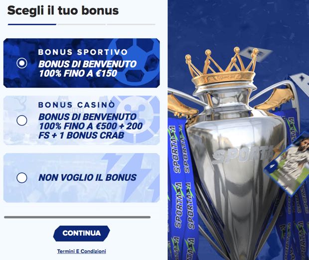 sportaza bonus di benvenuto