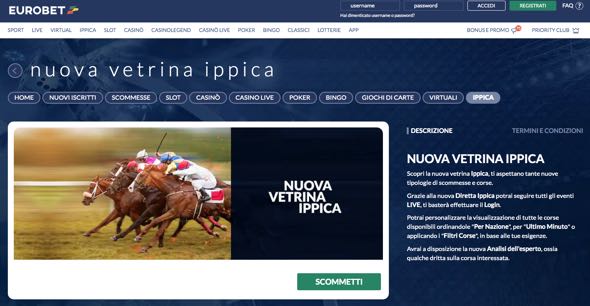 eurobet bonus nuova vetrina ippica