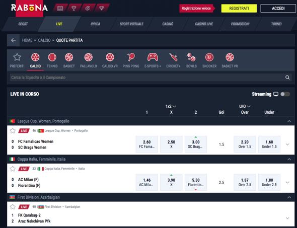 rabona scommesse live